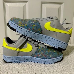 Nike Air Force 1 Low Crater Flyknit White Blue Platinum Athletic Shoes Size 9